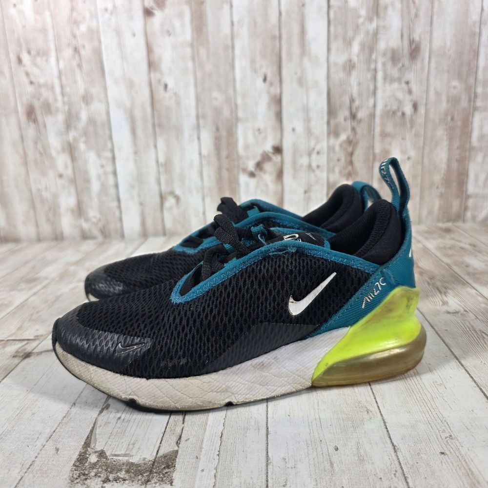 Nike Air Max 270‎ Kids Black Teal Volt Yellow Sneakers AO2372-026 Size 2Y - Picture 4 of 8